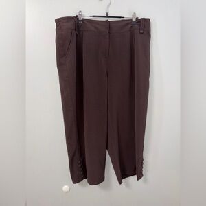 Larry Levine Brown Stretch‎ Capris Dressy Work Wear Career Classy 18W Buttons